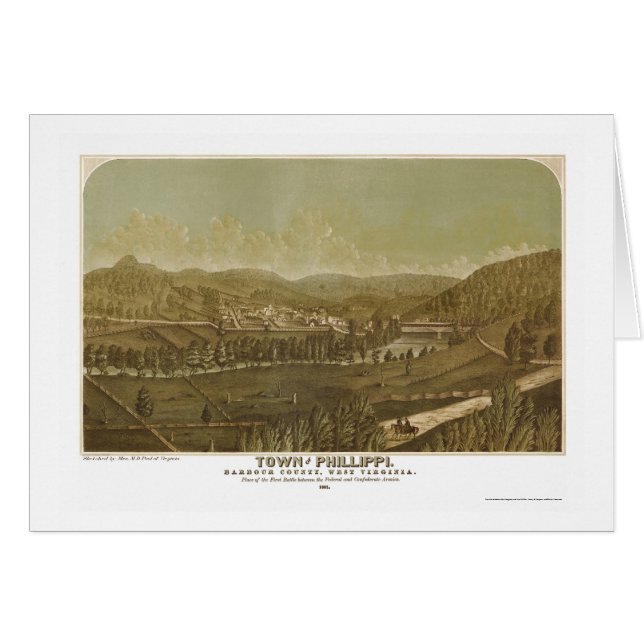 Cartão Philippi, mapa panorâmico de WV - 1861 (Frente Horizontal)