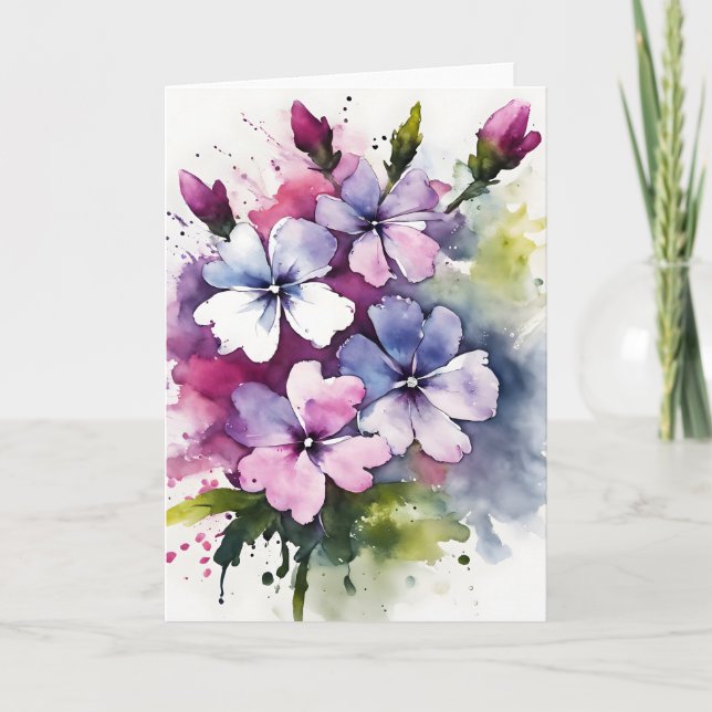 Cartão Phlox - Flores aquarela (Frente)