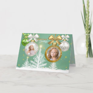 Cartão Photo Christmas Gold White Green Bauble Snow Tree