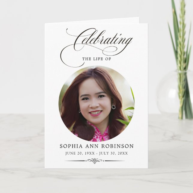 Cartão Photo Elegant Script Memorial Remembrance Program  (Frente)