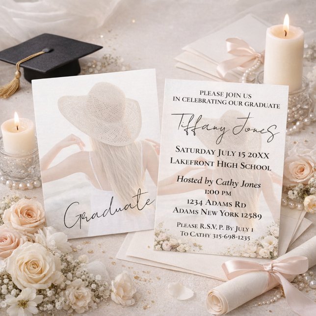 Cartão Photo Graduation Invitation with Script Typography (Criador carregado)