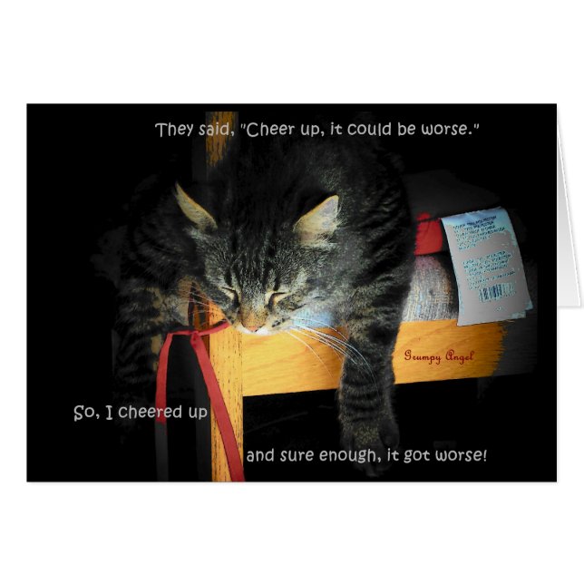 Cartão Piadas de Cat - Gatinho deprimido (Frente horizontal)