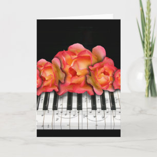 Cartão Piano Keyboard Roses and Music Notes