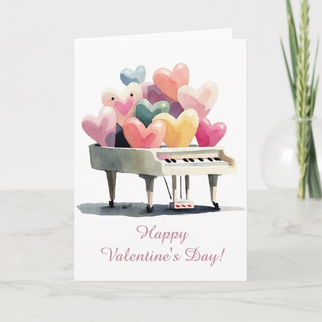 Cartão Piano of Love Hearts Valentine's Day (Frente)