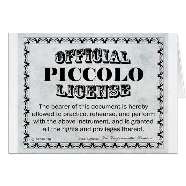 Cartão Piccolo License (Frente Horizontal)