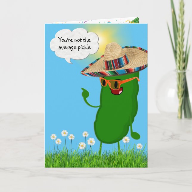 Cartão Pickle de aniversário com Sombrero (Frente)