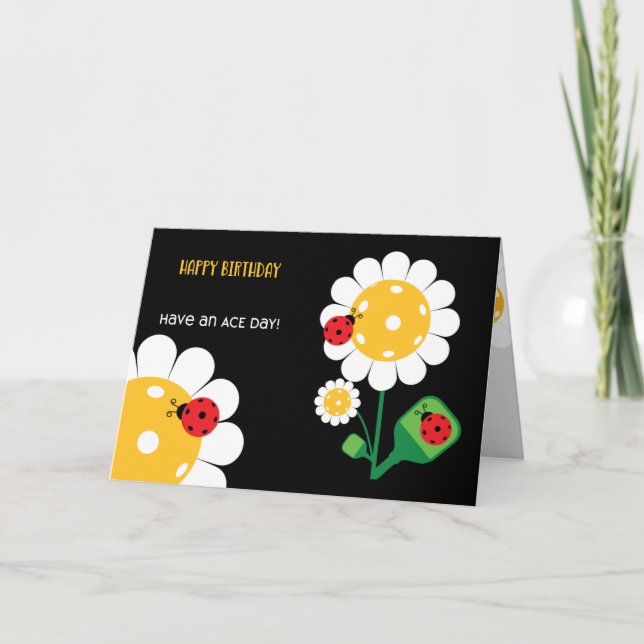 Cartão Pickleball Happy Birthday Black Personalizável (Frente)