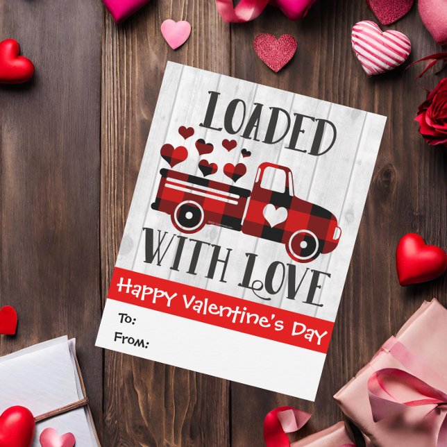 Cartão Pickup Truck Buffalo Xadrez Dia de os namorados (loaded with love valentines day card)