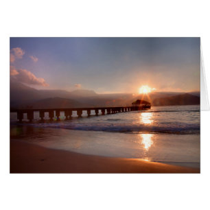 Cartão Pier da praia ao pôr do sol, Havaí