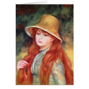 Cartão Pierre uma rapariga de Renoir em um chapéu de