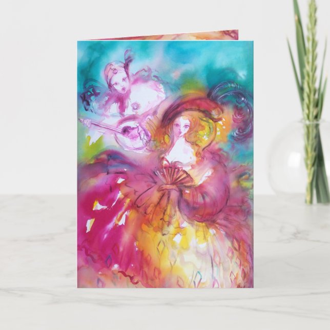 Cartão PIERROT E ARLECCHINA Aniversário Romântico (Frente)