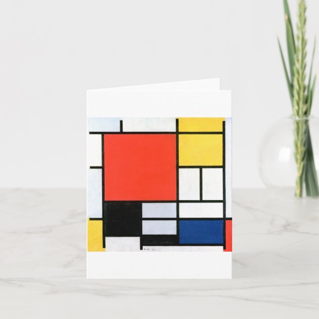 Cartão Piet Mondrian Composição Vermelho Amarelo Azul (Frente)