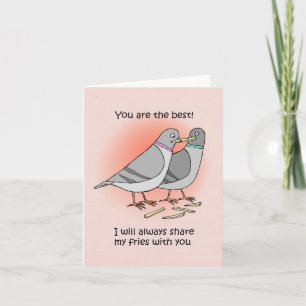 Cartão Pigeon Compartilhando Fries franceses Engraçado Am