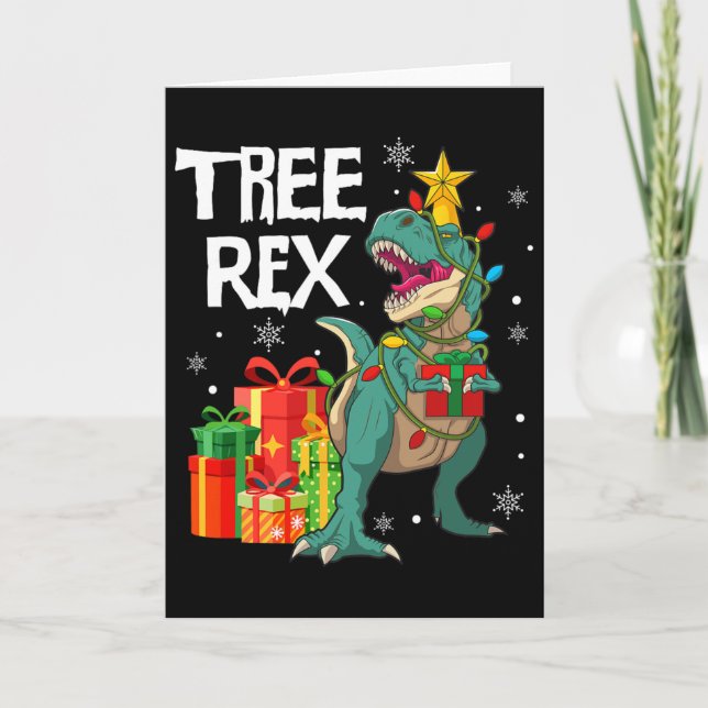 Cartão Pijama de árvore de Natal de dinossauro Rex Réptil (Frente)