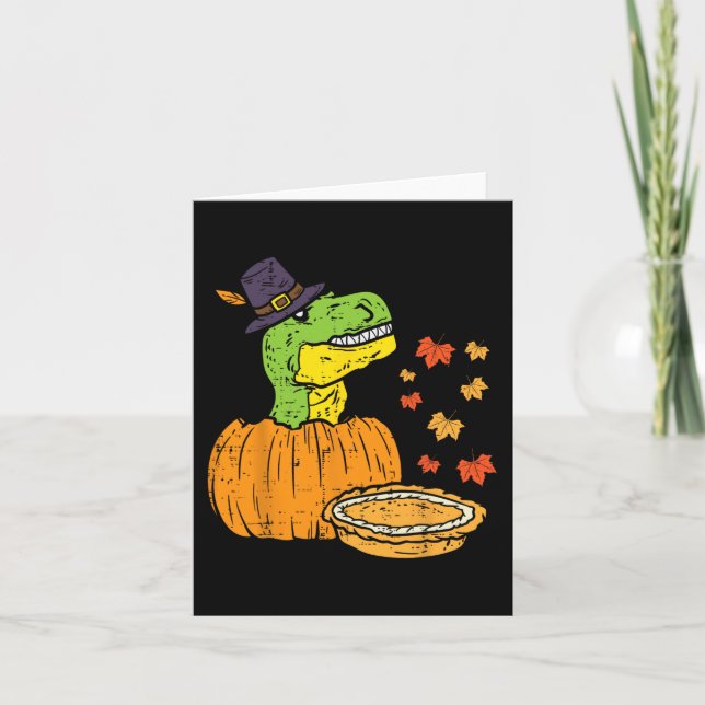 Cartão Pilgrim Trex Dinosaur Pumpkin Pie Kid de Ação de G (Frente)