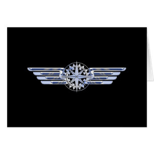 Cartão Piloto de avião Chrome Like Wings Compass em preto