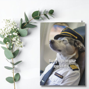 Cartão Piloto de Companhia Aérea Canino Avião Engraçado A