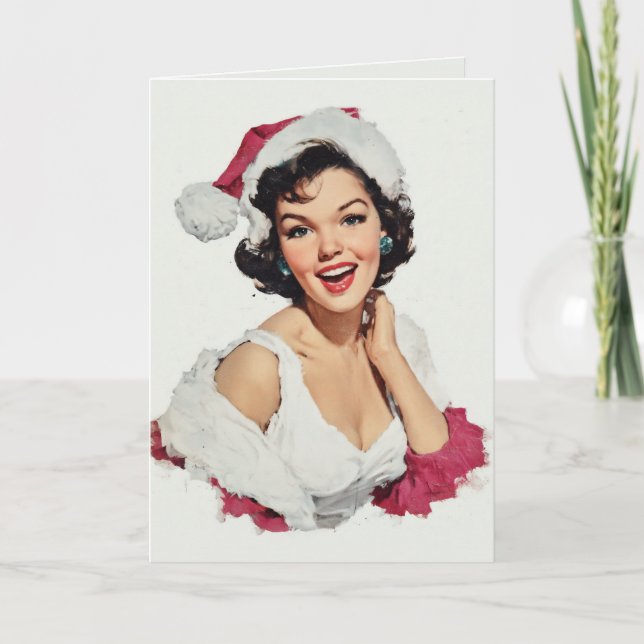 Cartão Pin-Up de Natal Retro Sorridente (Frente)