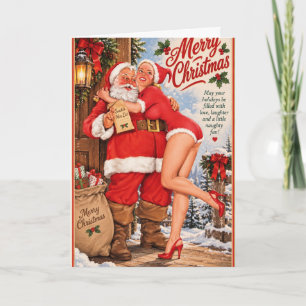 Cartão Pin-Up de Natal Vintage com Papai Noel