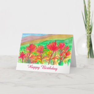 Cartão Pincel da Índia Feliz Aniversário de Flores Selvag