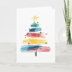 Cartão Pincel de Aquarela Abstrato de Árvore de Natal