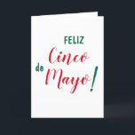 Cartão Pincel Vermelho Branco Feliz Cinco de Mayo<br><div class="desc">Este cartão festivo e divertido tem a mensagem "Feliz Cinco de Mayo!" em letras verdes e vermelhas em um fundo branco. O dentro da placa é vazio para sua mensagem pessoal.</div>