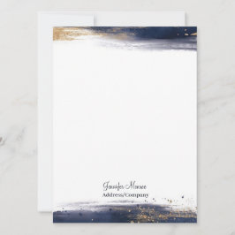 Cartão Pinceladas de aquarela azuis e douradas personaliz