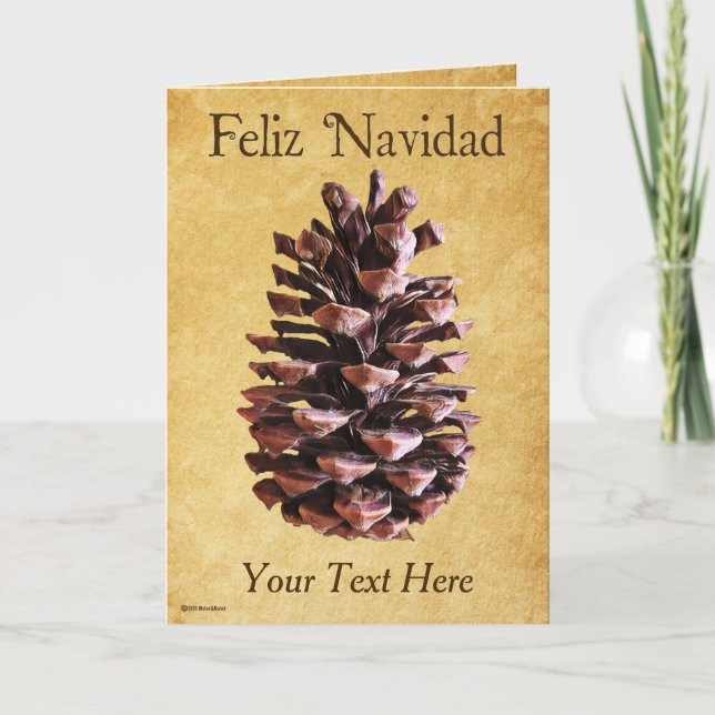 Cartão Pine Cone On Vintage Paper - Feliz Navidad (Frente)