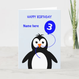 Cartão Pinguim-aniversário de 3 anos bonito adiciona nome