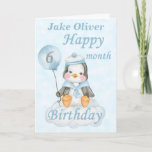 Cartão Pinguim Azul 6 Meses Aniversário<br><div class="desc">Um cartão de aniversário lindo de pinguins de 6 meses. O cartão apresenta um pinguim bebê sentado numa nuvem segurando um balão. Um doce design para um menino que terá meio ano de idade. Adicione o nome da criança à frente da placa para personalizá-lo para aquele garotinho especial e, em...</div>