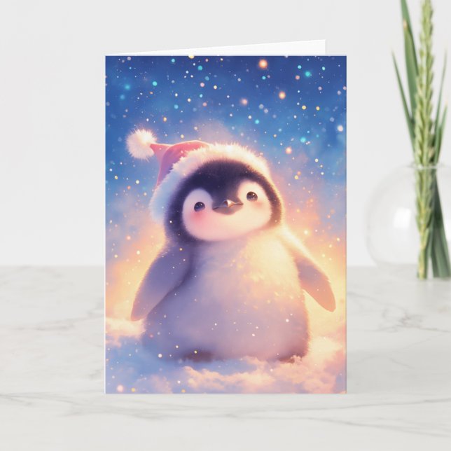 Cartão Pinguim Bebê de Natal (Frente)