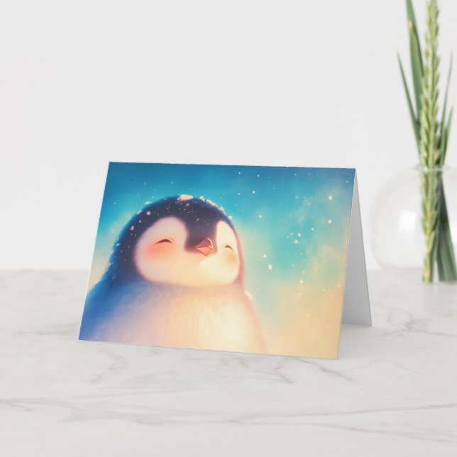Cartão Pinguim Bebê Mundo de Inverno (Frente)