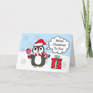 Cartão Pinguim Cachorro Personalizado no Natal do Inverno