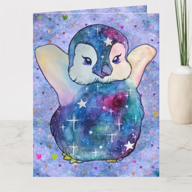 Cartão Pinguim chamado Button (Frente)