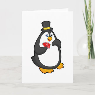 Cartão Pinguim com Chapéu no Poker com cartas de Poker