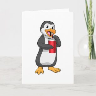 Cartão Pinguim com copo para beber com canudo