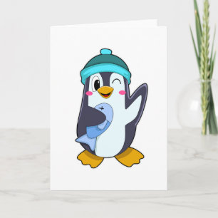 Cartão Pinguim com Peixe & Chapéu