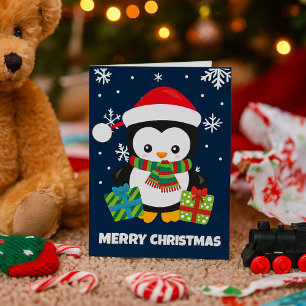 Cartão Pinguim com presente natal infantil