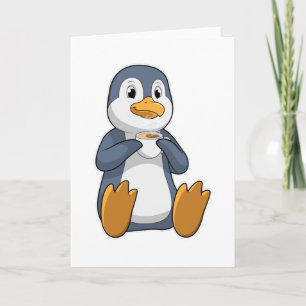 Cartão Pinguim com Xícara de Café