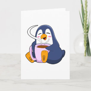 Cartão Pinguim com Xícara de Café