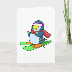 Cartão Pinguim como Esquiador com Cachecol de Esqui & Ócu