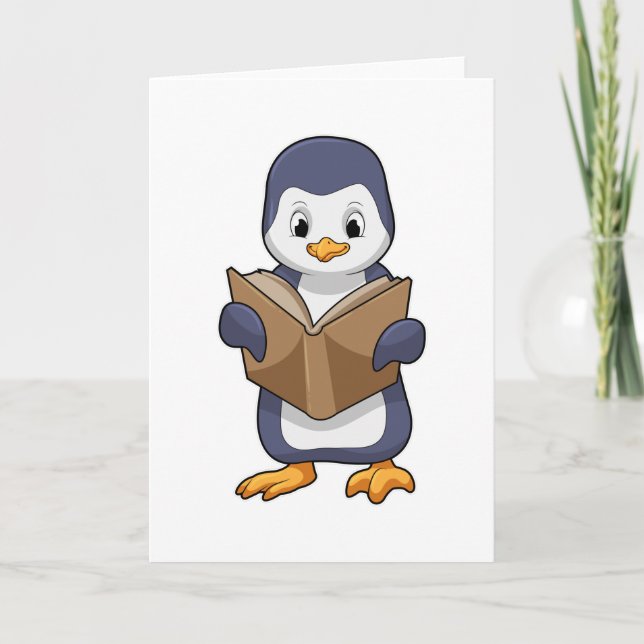 Cartão Pinguim como Nerd do Livro (Frente)