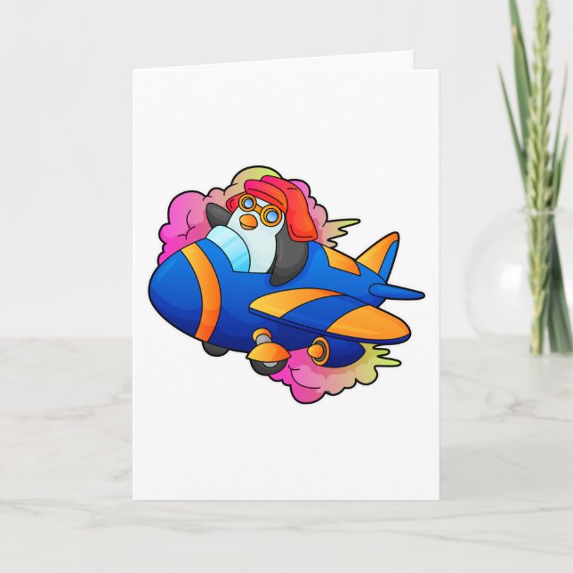 Cartão Pinguim como Piloto com Avião (Frente)