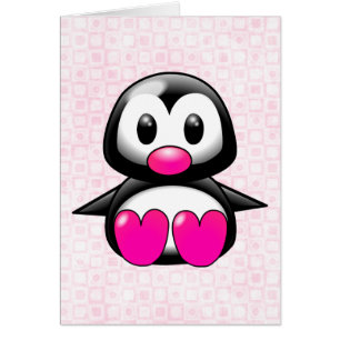 Cartão Pinguim cor-de-rosa bonito