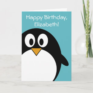 Cartão Pinguim de aniversário personalizável