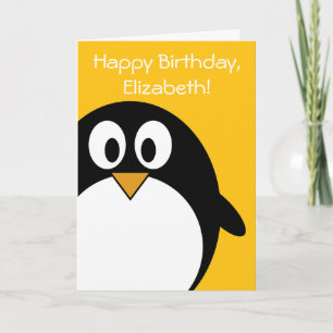 Cartão Pinguim de aniversário personalizável