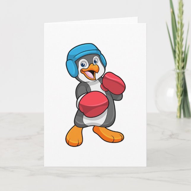 Cartão Pinguim de boxe com luvas e capacete de boxe (Frente)