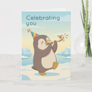 Cartão Pinguim de Festa Fofo   Celebre Você Personalizado