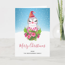 Cartão Pinguim de Natal bonito em Santa Hat