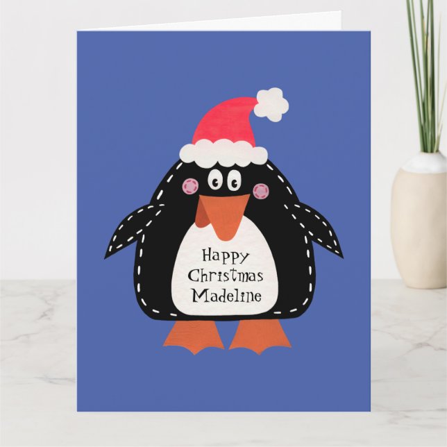 Cartão Pinguim de Natal Personalizado (Frente)